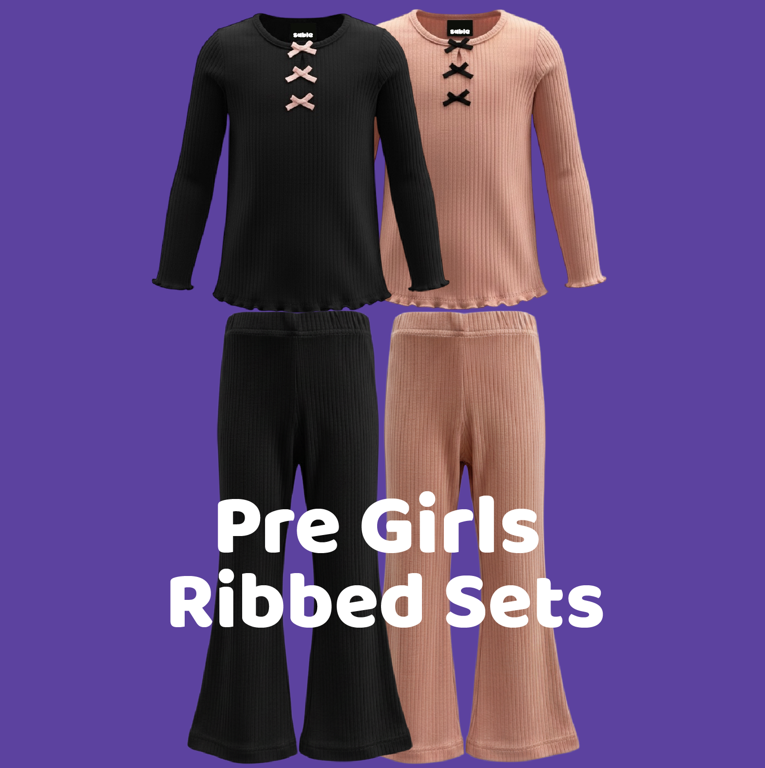 PRE GIRLS RIBBED SET WITH BOWS Pre girls ribbed sets with bow details (Sold in packs of 5) - Image 1