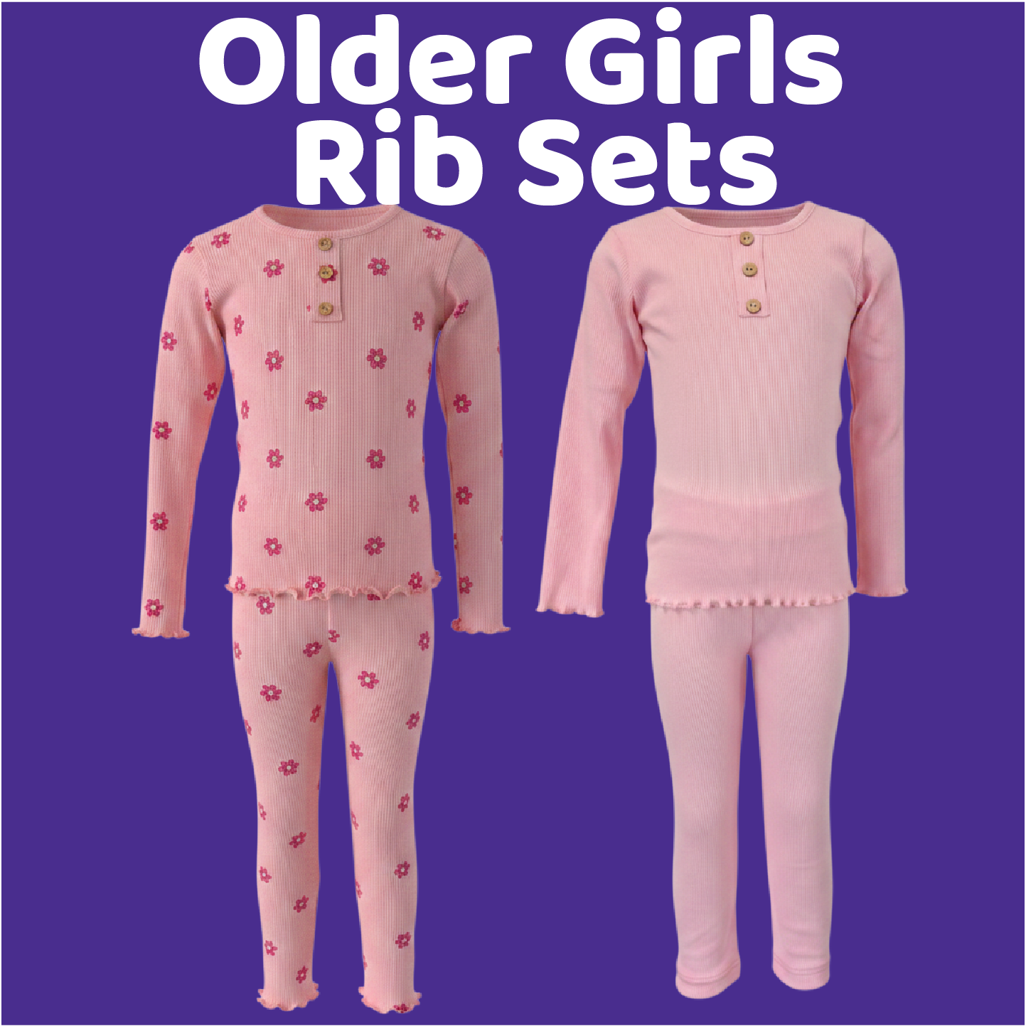 older girls rib set-01 Older girls ribbed sets with button details (Sold in packs of 3) - Image 1