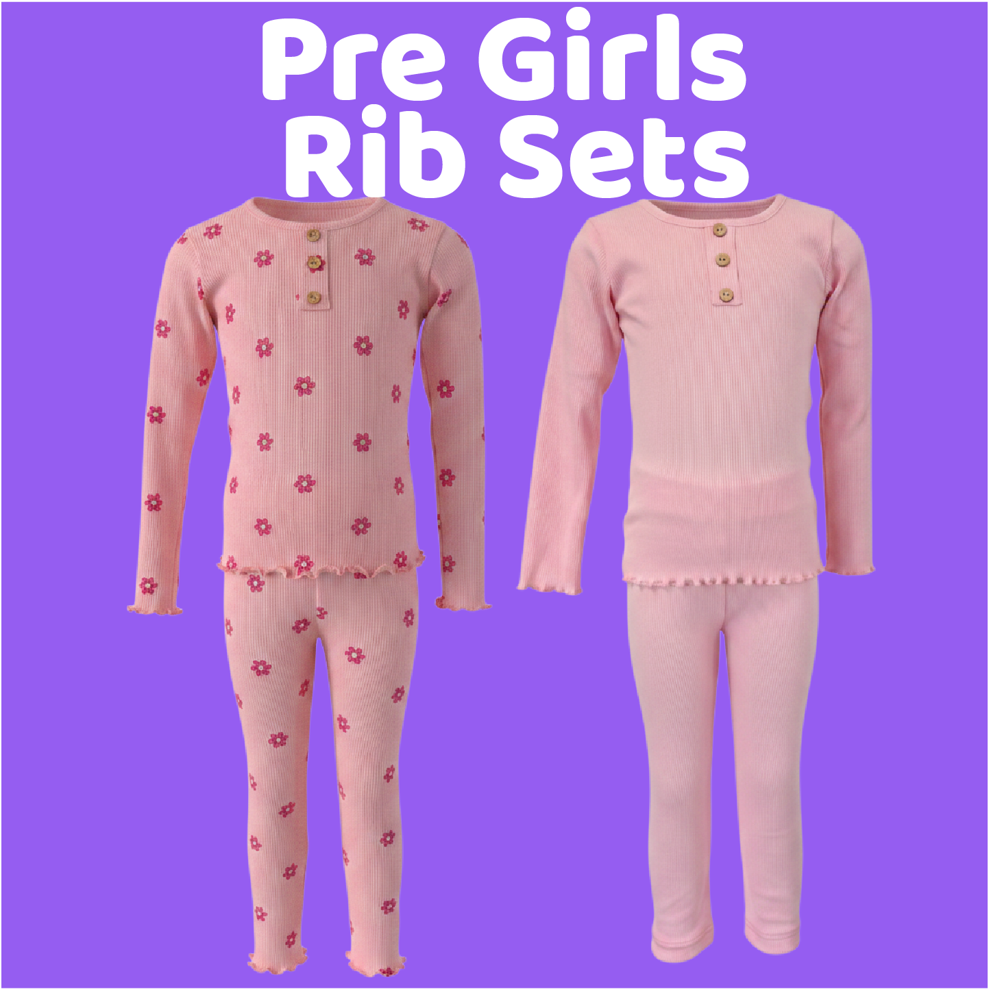 pre girls rib sets-01 Pre girls ribbed sets with button details (Sold in packs of 5) - Image 1